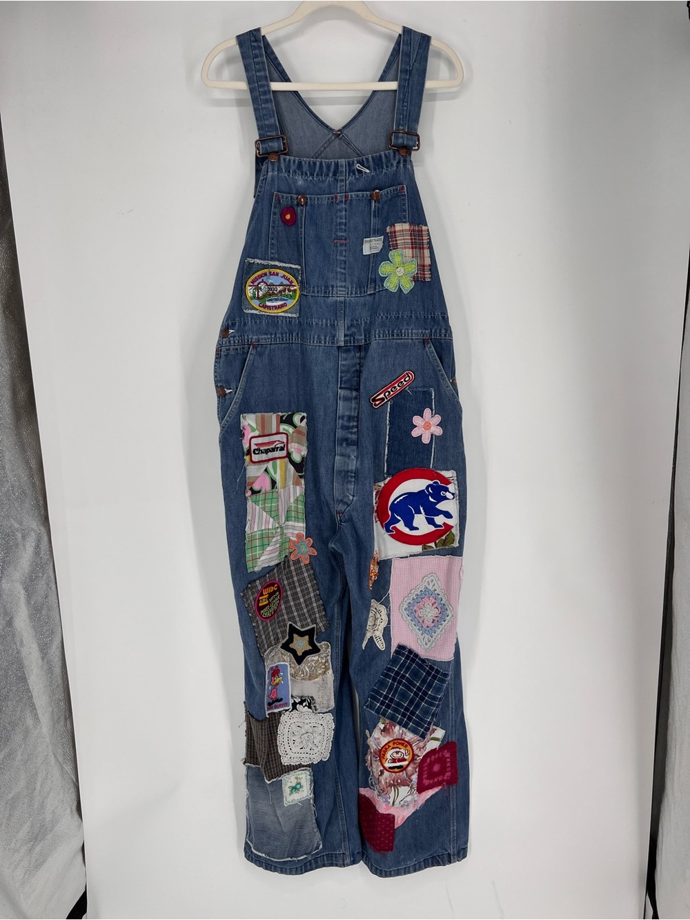 Riley Vintage Eclectic Patchwork Straight Leg Denim Jumpsuit Denim Overalls 1X - Picture 6 of 15